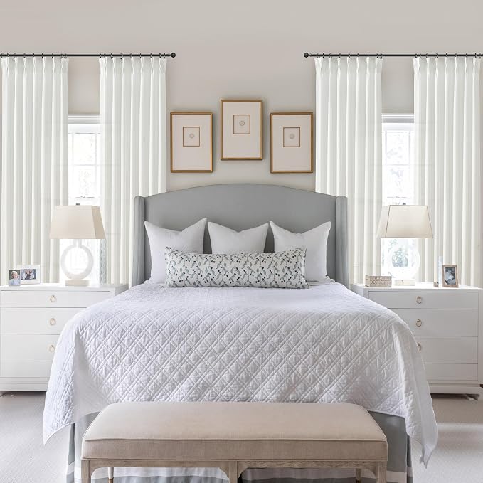 Cute Pinch Pleat Pure White Sheer Curtains 63 Inch Length 2 Panels Set for Small Windows, Neutral Thick Linen Blend Light Filtering Cottage Core Viral Drapes Decor Semi Through Privacy Burg 40W x 63L