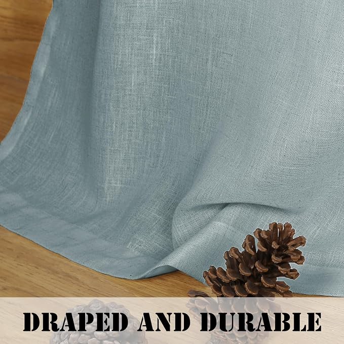 H.VERSAILTEX Linen Curtains Elegant Natural Linen Semi Sheer Curtains Energy Light Filtering Rod Pocket Window Treatments Panels for Living Room (Set of 2, Cloud Blue, 52 inch W X 96 inch L)