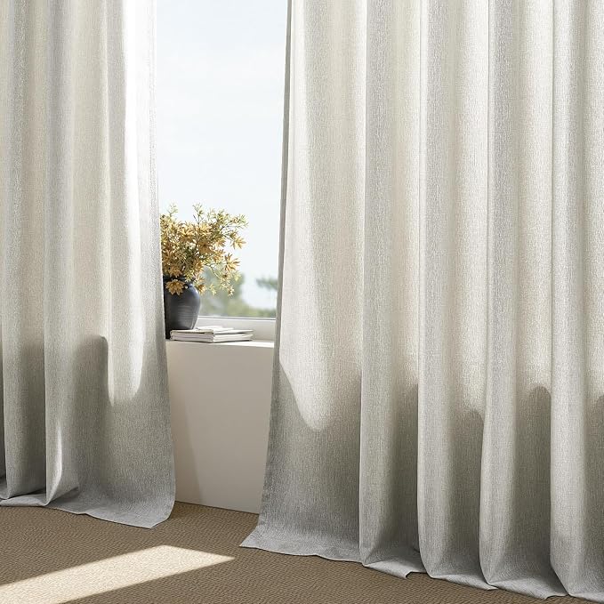 Linen Gray Pinch Pleated Sheer Curtains 96 Inch Long, Boho Beige Gothic Viral Drapes Pinch Pleated Curtains with Hooks for Living Room,Neutral Back Tab Bedroom Curtains 40" X 96" 8 FT 2 Panels