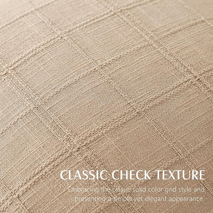 Foindtower Set of 2 Decorative Linen Check Throw Pillow Covers Neutral Farmhouse Vintage Cushion Covers Modern Coastal Boho Home Decor for Sofa Chair Couch Bedroom Living Room,18×18 Inch,Camel