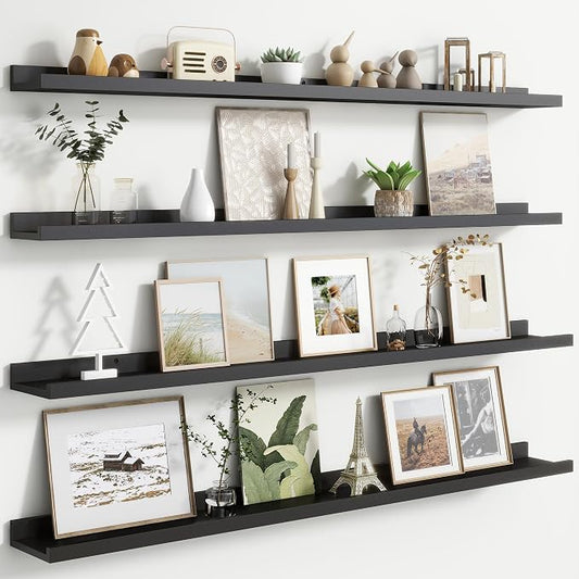 FLYJOE Floating Picture Ledge Shelves for Wall Set of 4, 48 Inch Wall Shelves with Lip Long Large Nursery Book Shelf for Toys Storage Kids Bookshelf Wall Mounted Living Room Bedroom Decor Frames