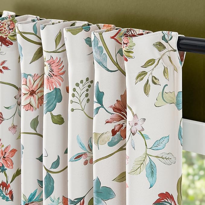 jinchan Hattie Beige Floral Blackout Curtains 84 Inch Length – Room Darkening Vintage Curtains Cream Botanical Drapes for Living Room & Bedroom, Elegant Farmhouse Window Panels, Set of 2 Panels