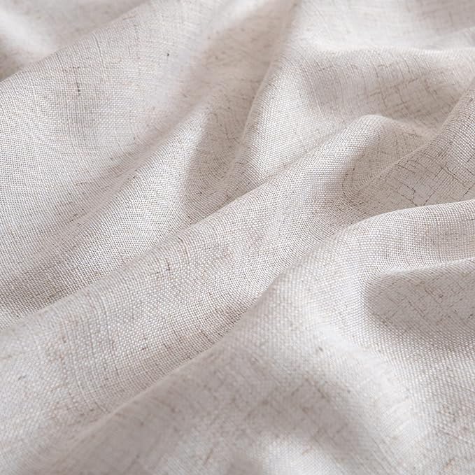 MIULEE Natural White Short Linen Curtains 45 Inch Length 2 Panels for Kitchen Bedroom Bathroom, Soft Thick Linen Textured Basement Window Drapes Semi Sheer Light Filtering Back Tab Rod Pocket
