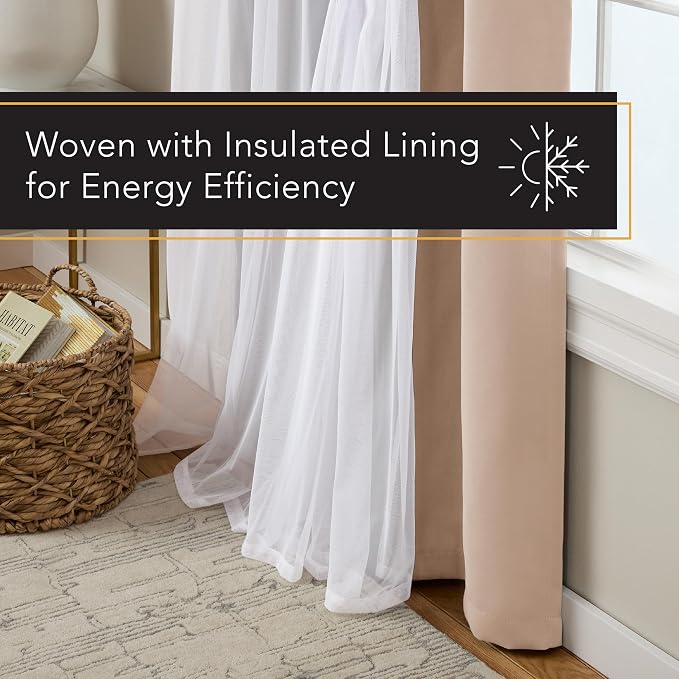 TOWN & COUNTRY LUXE Talia Double Layer Indoor Curtains,Sheer and Room Darkening Blackout,Grommet Top,Energy Efficient Set, Rose Blush,52" W x 84" L (Pack of 12)