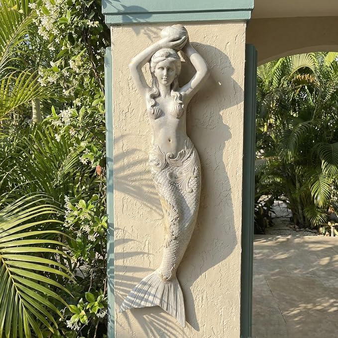 39'' High Mermaid Statue Wall Hanging Big Size Wall-Mounted Sculpture Wall Decoration Magnesium Oxide Indoor Outdoor Sculpture Mermaid Hook Garden Statue for Yard Backyard Decor