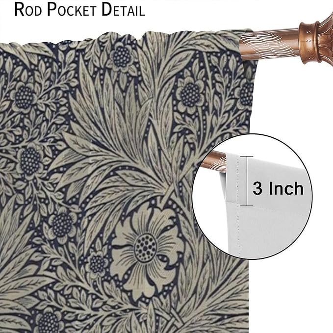 Boho Style William Morris Flower Retro Curtain, Rustic Farmhouse Abstract Flower Blackout Window Drapes, for Living Room Bedroom Kitchen 27.5(W)*63(L) 2 Panels