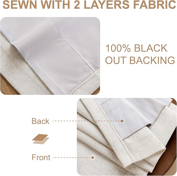 Pinch Pleated Curtains 95 Inch Long 100% Blackout Thermal Insulated Natural Linen Pinch Pleat Viral Drapes with Hooks Rings 2 Panel Sets Back Tab Window Curtains, 40" Wx95 L