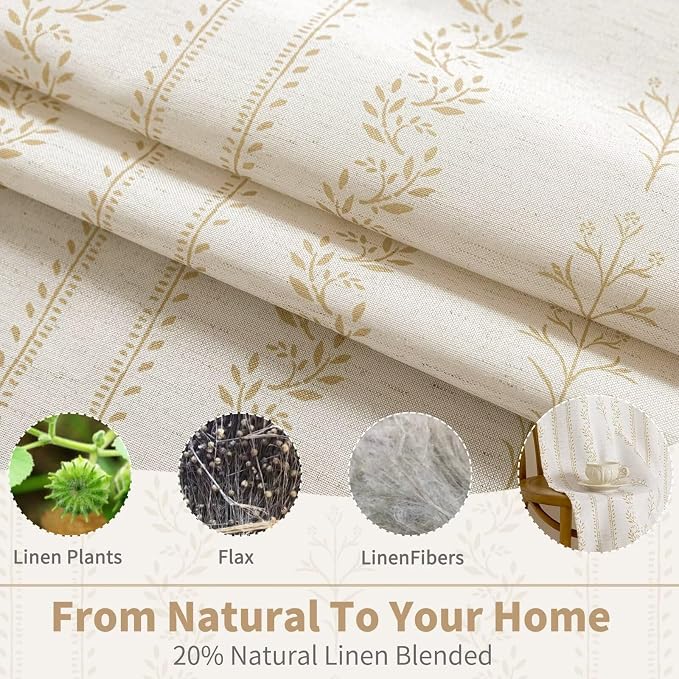 BGment Boho Curtains Leaf Floral Print Cottage Core Botanical Curtains for Bedroom Light Filtering Curtain 63 Inch Long for Farmhouse Rustic, Each 52 Inch Wide, 2 Panels Set, Sand