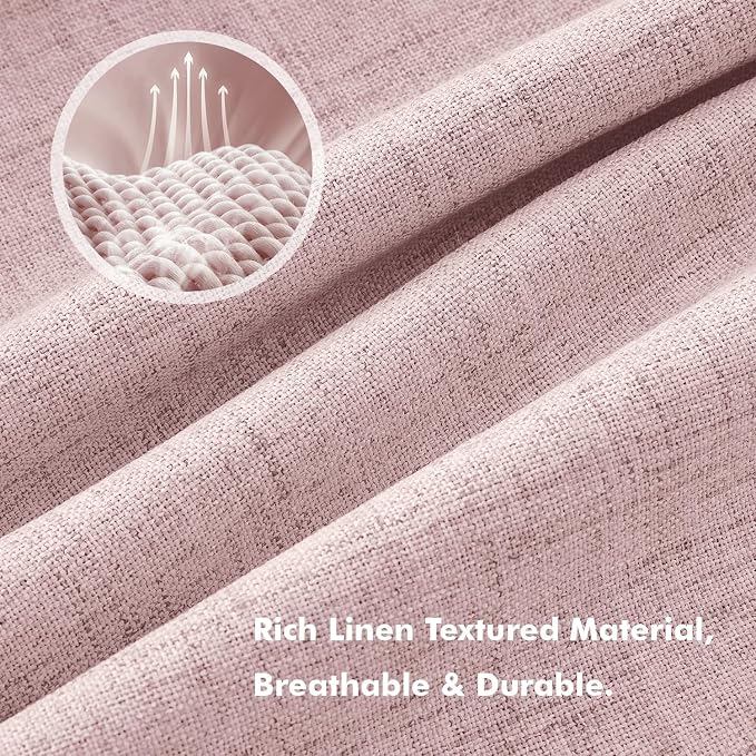 MIULEE 100% Blackout Linen Curtains for Bedroom, Pink Solid Luxury Decor Thermal Insulation Room Darkening Drapes for Living Room Back Tab Rod Pocket 42 x 72 Inches, 2 Panels