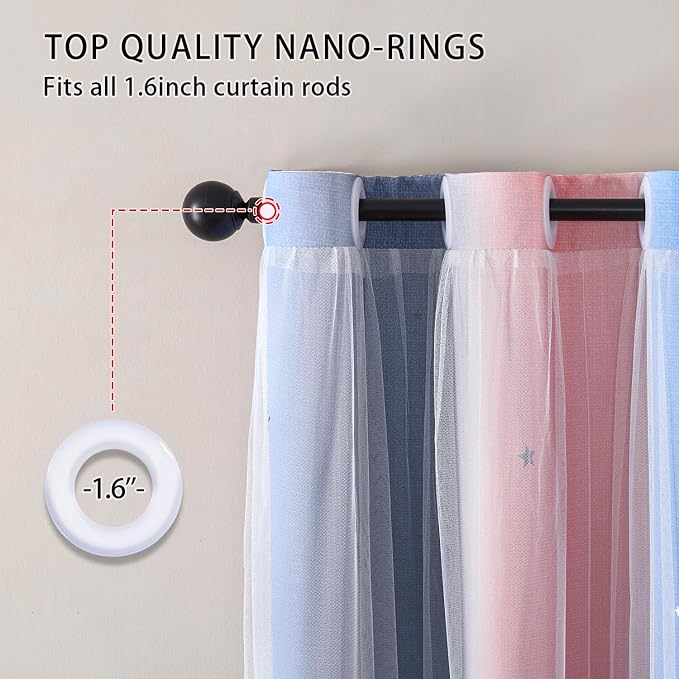 XiDi Dream Star Blackout Curtains for Kids Rooms Girl Princess Curtain for Daughter Bedroom Window (Pink Grey Blue, W52 X L72)