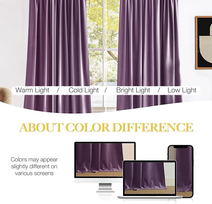 NICETOWN Lavender Purple Velvet Curtains 84 inches Long for Office Studio Office Infant, Thick and Smooth Classical Elegant Room Darkening Home Decor Window Treatments, 2 Pieces, 52" W by 84" L