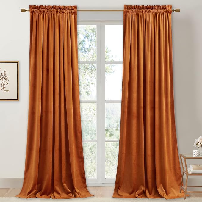 StangH Orange Velvet Curtains 108 inches Long, Extra Long Luxury Home Decor Room Darkening Energy Saving Window Treatment Holiday Backdrops for Party, W52 x L108, 2 Panels | 300GSM Rich Soft Velvet, Holiday Window Treatment, Backdrop Curtains, Thermal ...