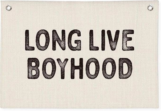 Long Live Boyhood Banner, Boys Room Decor, Vintage Linen Banner Wall Hanging Flag Decor for Toddler Boy Room Nursery Playroom
