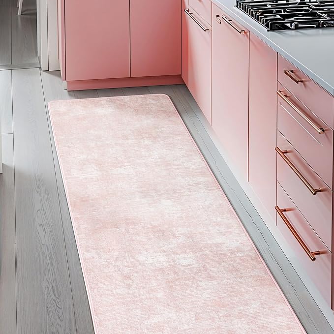 LIANLAM 2x6 Washable Runner Rugs, Pink Stainproof Non-Slip for Hallway | Low pile washable runner rug, stain-resistant & non-slip backing, pet & kids friendly for hallway kitchen bedroom(2x6,Pink)