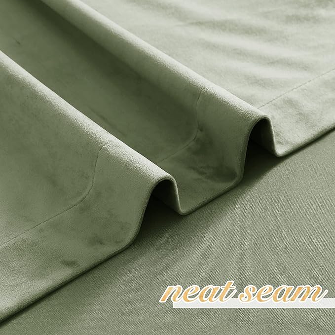 NICETOWN Sage Green Velvet Curtains 90 inches Long 2 Panels, Elegant and Sleek Velvet Drapes for Cinema, Hall, Theatre (42-inch Wide)