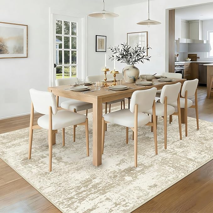 RELEANY Washable Area Rugs 8'x10' Non-Slip Modern Abstract Soft for Living Room Entryway Bedroom Kitchen, Print Pattern, Beige Cream Brown