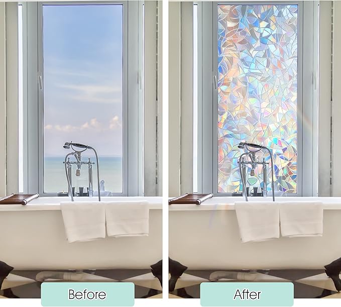 STATINT Stained Glass Privacy Film, UV Blocking Rainbow Static Cling Non-Adhesive Vinyl Stickers for Home Door Window, 29.5 Inch X 6.5 Feet
