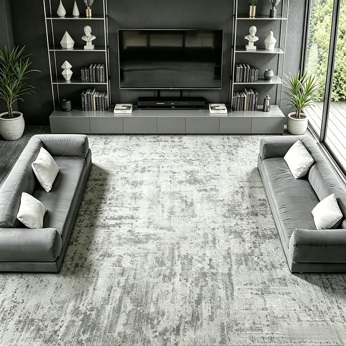 8x10 Area Rugs Washable Living Room Rug-No Slip Soft Carpets Modern Abstract Indoor Floor Stain Resistant Large Carpet for Bedroom Dining Room Farmhouse Nursery Home Office Grey