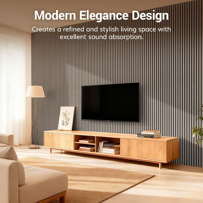 TONOR Wood Wall Panels for Interior Wall Decor, 4 Pack 47.2" x 23.6"(31ft²) Wood Slat Acoustic Panels, Soundproof Wall Panels for Noise Cancelling and Decoration, Living Room, Bedroom, Office, Gray