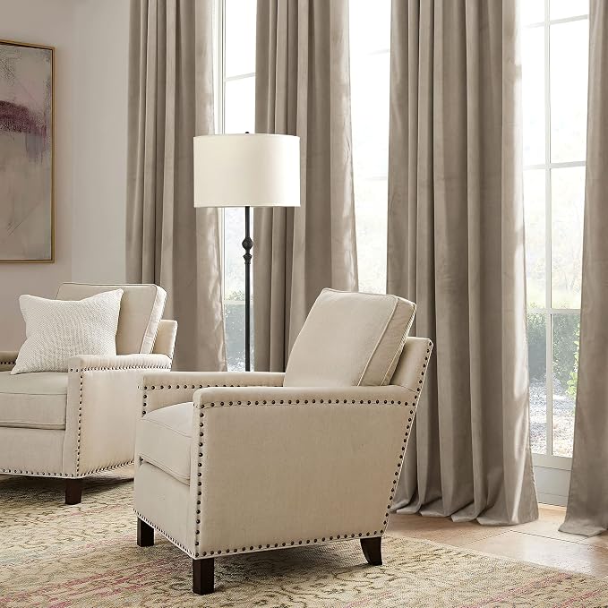 RYB HOME Camel Beige Velvet Curtains for Bedroom Living Room, Thermal Insulated Privacy UV Heat Blocking Luxurious Drapes for Nursery Dining Room, 52"W x 94"L, 2 Panels, Rod Pocket/Back Tab/Hook Belt