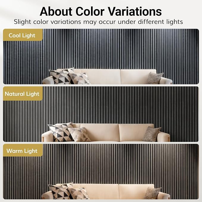 TONOR Wood Slatwall Panels, 2 Pack 47.2" x 23.6"/ 120 x60cm(15.5ft²) Acoustic Wall Panels, Wood Slat Acoustic Panels for Noise Cancelling and Wall Décor Living Room, Bedroom, Home Decor, Office, Black