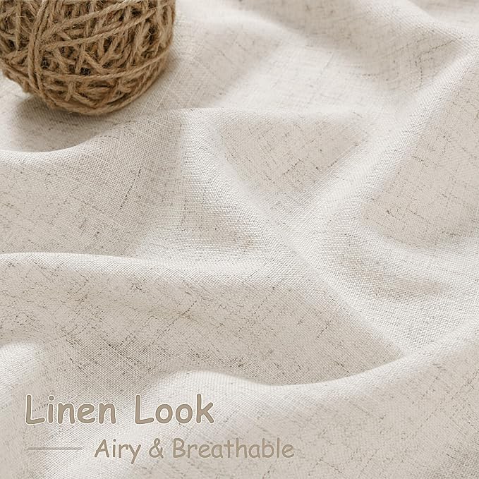 Nanspring Pearl White Linen Curtains 102 Inches Long for Living Room Light Filtering Semi Sheer Curtain Back Tab Coastal Decor Floor to Ceiling Modern Drapes for Bedroom Office 52x102, 2 Panels