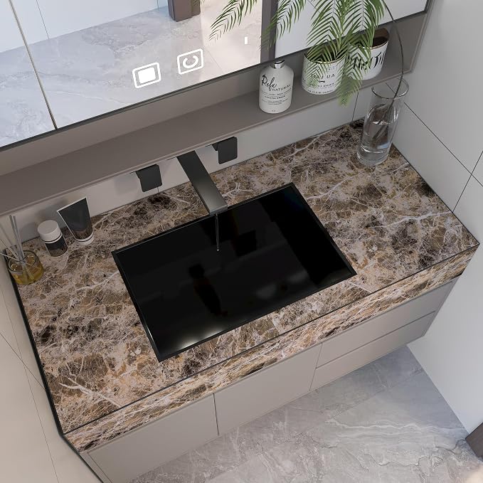 BAYYA 118x16inch Brown Marble Contact Paper Peel and Stick Wallpaper for Kitchen Cabinets Bathroom Granite Countertop Sticker Vinyl Film Self Adhesive Counter Top Covers Waterproof Furniture Stickers
