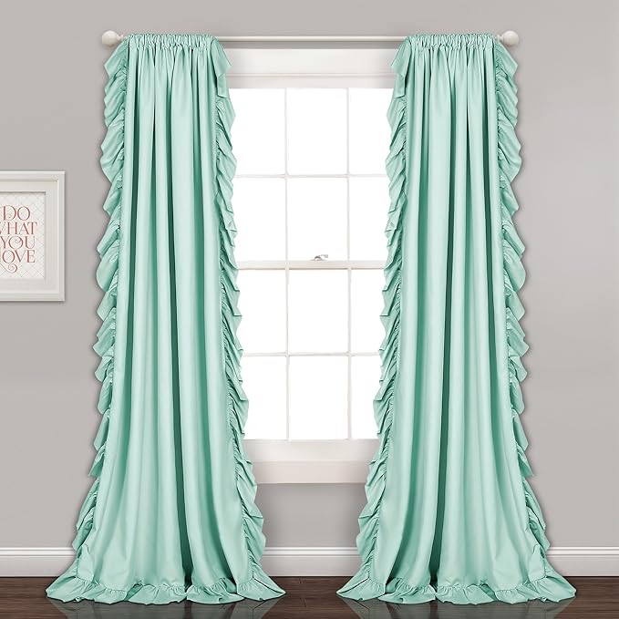 Lush Decor Reyna Ruffle Window Curtain Panel Set, Pair, 54" W x 84" L, Light Blue - Flowy Curtain - Romantic Ruffle Curtains for Bedroom, Living room, or Dining Room - Farmhouse & Cottage Home Decor