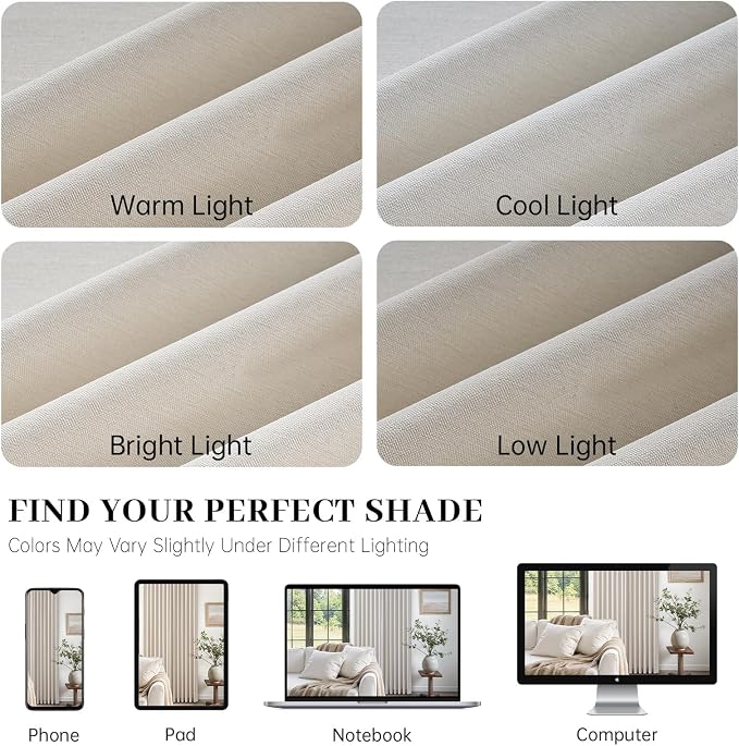 Ivory Beige 96 Inch Length Pinch Pleat Linen Curtains Drapes 2 Panels Set,Hooks Sense of Design Semi Sheer Elegance Window Curtains Living Room Bedroom,Half Price Drapes 96 inches Long Set of 2