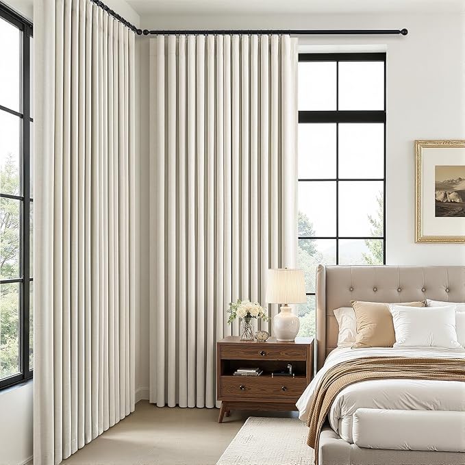 Topfinel 100% Blackout Natural Linen Rod Pocket & Back Tab Drapes for Bedroom, 92 Inch Long Cream Beige Panels for Sliding Glass Doors, Farmhouse Aesthetic Window Drapery, Cream Beige 52" W*92" L