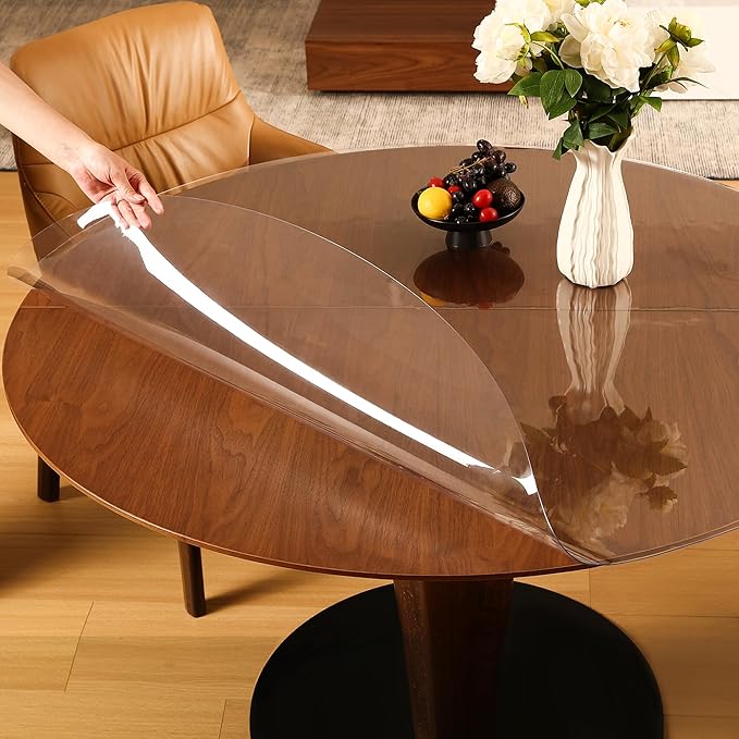 ETECHMART Clear Round Table Cover Protector 42'', Waterproof Transparent Thick Vinyl Table Protector, Non-Slip Heat Resistant Clear Plastic Table Cover Protector for Coffee Table Hard Floor