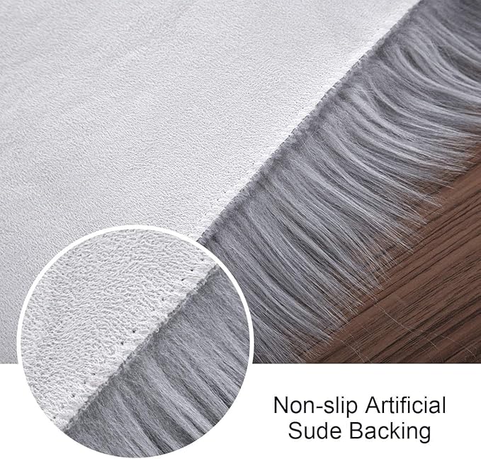 Softlife Grey Faux Fur Sheepskin Chair Cover 2 PCs Seat Cushion Pad Super Soft Area Rugs for Living Bedroom Sofa Dorm (1.6ft x 1.6ft)