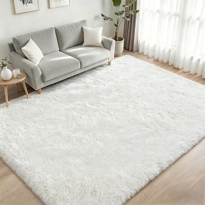 6x9 Area Rugs for Living Room Bedroom: Ultra Soft Fluffy Shag Rug Upgrade Non-Slip Non-Shedding Large Fuzzy Plush Carpet Indoor Floor Carpets for Kids Room Playroom Nursery Dorms Home Decor Ivory