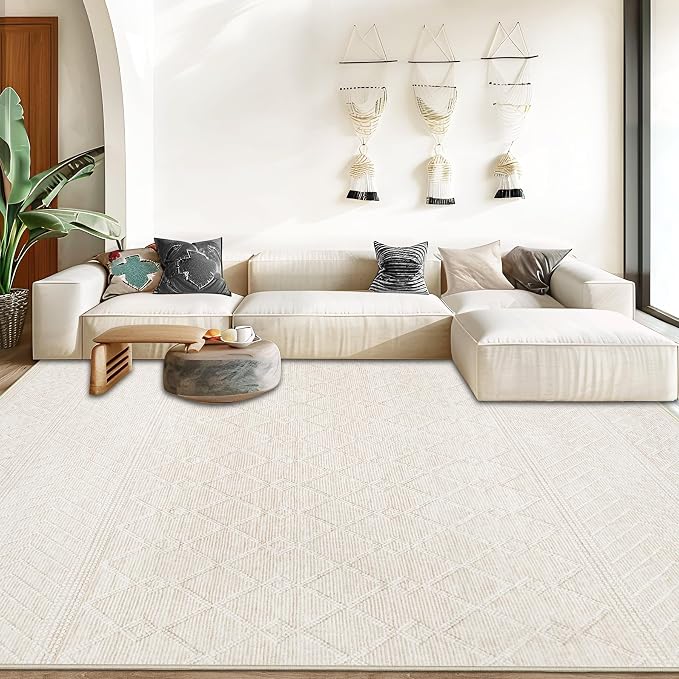 Area Rug Living Room Rugs 5x7 - Large Soft Boho Geometric Rugs, Non-Slip Foldable Washable Area Rug Non Shedding Morden Indoor Floor Carpet for Living Bedroom Office Dining Room(Modern Beige,5'x7')