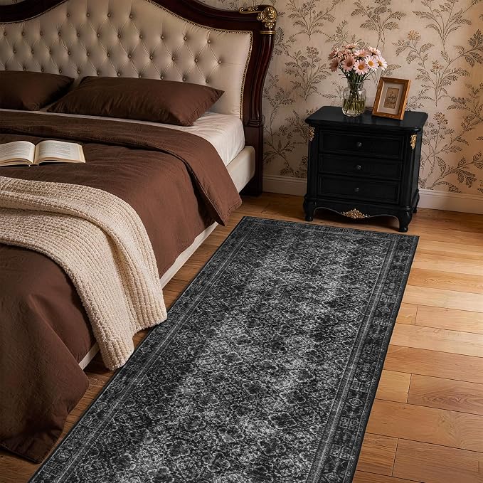 LIANLAM 2x6 Washable Area Rug, Vintage Boho Traditional Pattern, Non-Slip Stain Resistant Rug for Living Room Bedroom(2x6,Black/Boho)