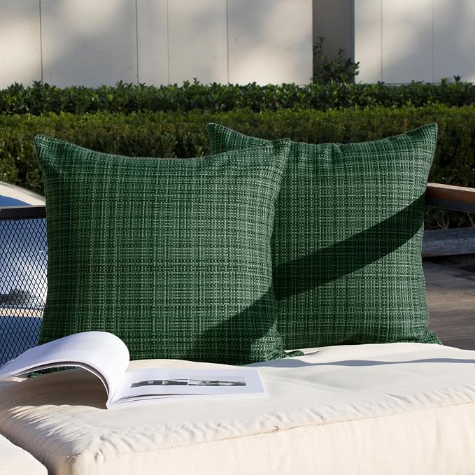 Kevin Textile Outdoor Waterproof Throw Pillow Covers 26x26 Inch Pack of 2 Woven Faux Linen Farmhouse Decorative Euro Shams Water Resistant Cushion Covers for Tent Patio Garden Couch Sofa Army Green