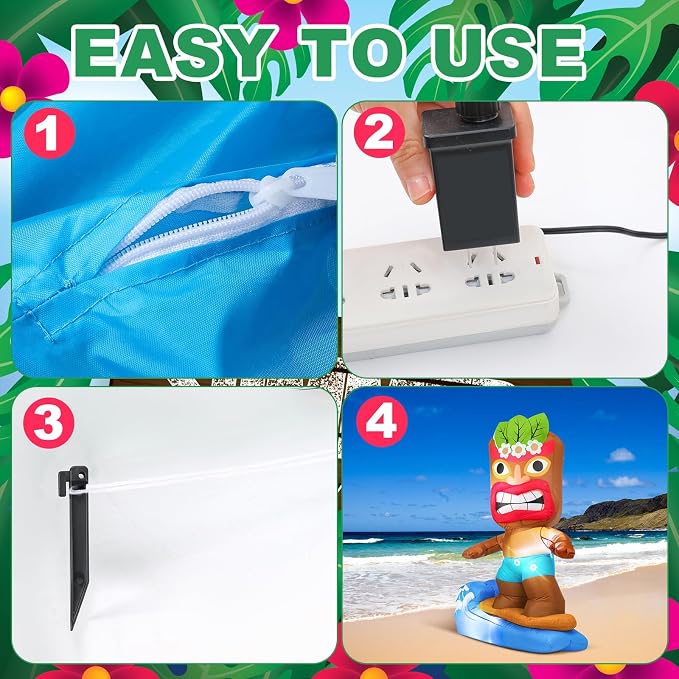 Shappy 5 ft Inflatable Tiki Surfboard Decorations Luau Hawaiian Party Decorations Summer Inflatables Outdoor LED Lighted Tiki Blow up Beach Tropical Pool Surfing Yard Party Supplies Favors