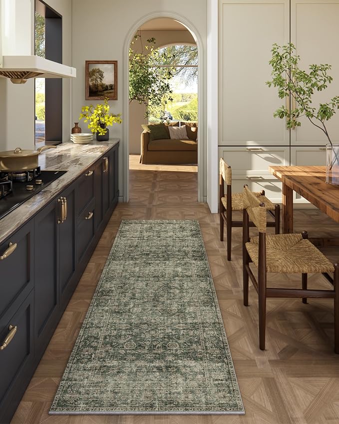 Washable Kitchen Rug Runners for Hallways: 2'x6' Entryway Rug with Non Slip Backing Low Pile Soft Indoor Floor Carpet Runner for Hallways Kitchen Laundry Room Bathroom Bedroom