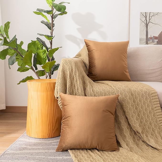 NiNi ALL Decorative Throw Pillow Covers Velvet 26x26 Inch Pack of 2 Brown Cushion Covers Soft for Couch Sofa Bedroom Living Room Outdoor