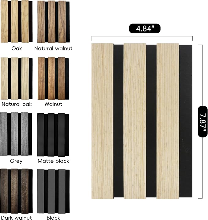 RITOLLO Wood Panels for Wall 4.92"×7.68" Acoustic Panels for Interior Wall Decor, 3D Wood Slat Wall Panel/Fluted Sound Absorbing Panel - 8 Color Samples 8 Pack