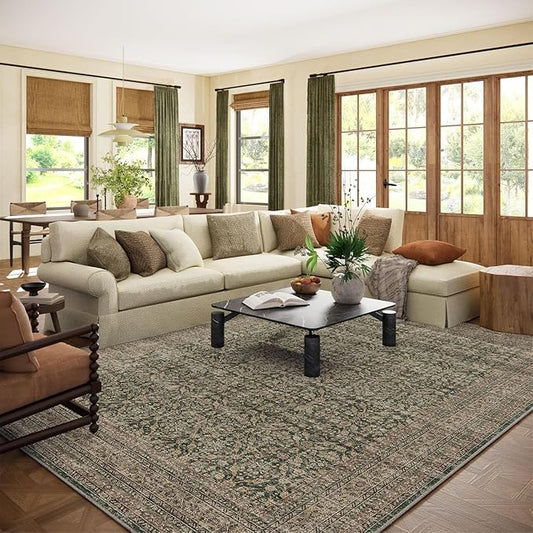 palohom 10x12 Area Rugs for Living Room: Large Area Rug Washable Stain Resistant Non Slip Distressed Vintage Rug Low Pile Faux Wool Soft Rug for Bedroom Farmhouse Dining Room Nursery Kids Playroom