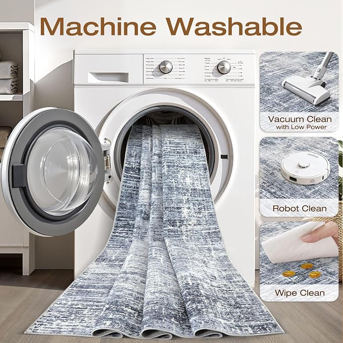 10x14 Area Rugs Living Room: Washable Large Neutral Navy Rug Abstract Soft Modern Stain Resistant Indoor Floor Non-Slip Carpet for Bedroom Nursery Kids Office Playroom Dining Room Under Table Home