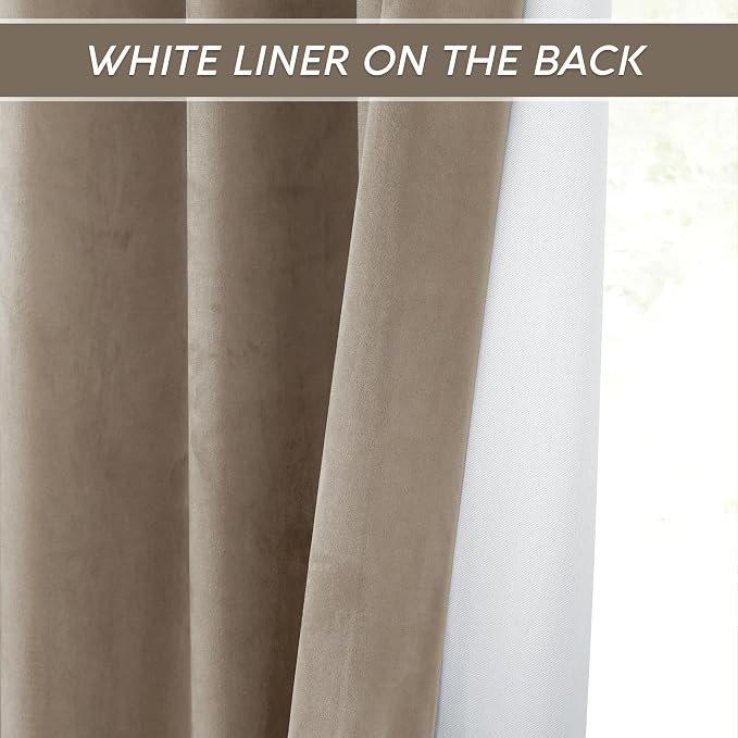 RYB HOME Camel Beige Velvet Curtains 84 inch, Heavy Duty 2-Layer Window Curtains with Pleat Tape Blackout Shades for Bedroom Thermal Insulated Privacy Drapes for Living Room, W48 x L84 inch, 1 Panel