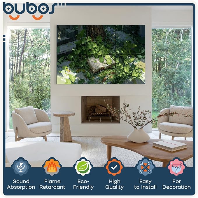 BUBOS 6 Pack Acoustic Wall Panels - High-Density Polyester Sound Absorbing Panels, Decorative Print Treatment for Recording Studio & Home Office, Peel and Stick, 23.6" x 23.6"