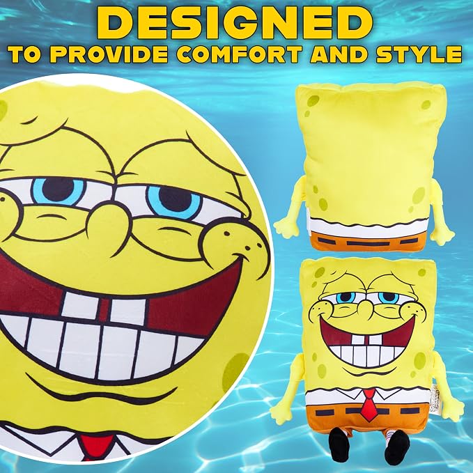 Get Trend Spongebob Squarepants Plush Cushion Pillow, Soft Plush Throw Pillow Cute Fluffy Cushion Bedroom Decor, Gifts for Teens, Women (Yellow Spongebob, L13.8 x W11)