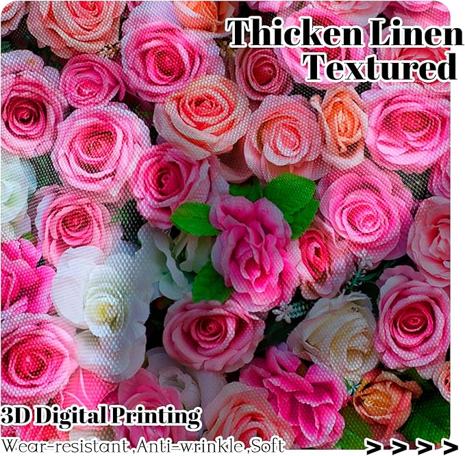 Renaiss 42 x 63 Inch Rustic Farmhouse Rose Flower Kitchen Curtains Purple Floral Small Short Cafe Window Curtain Linen Country Bathroom Drapes Treatment Tier Rod Pocket Curtains 2 Panels 2 Panels