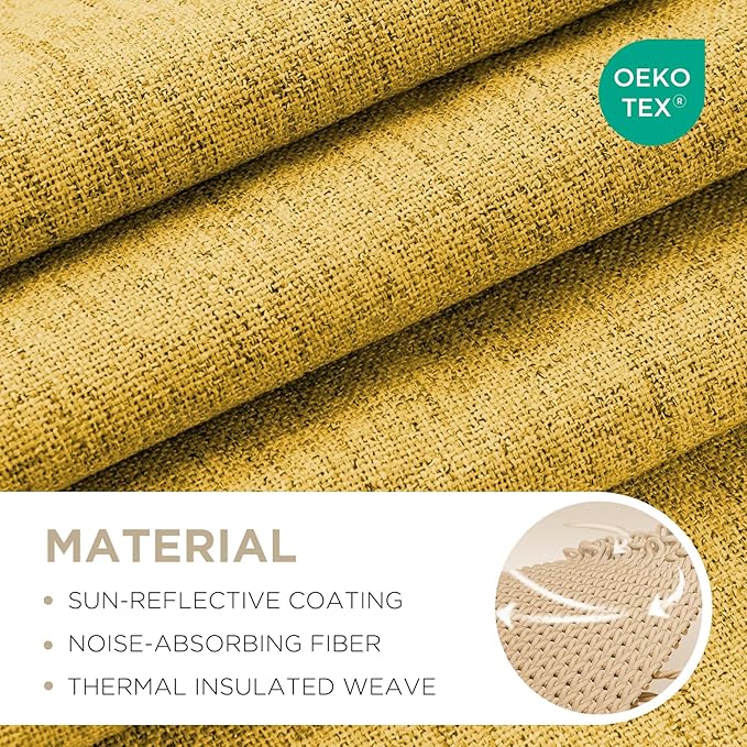Joydeco Blackout Curtains for Bedroom - 100% Light Blocking 2 Panels Set Yellow Drapes 37"W x 108"L, Thermal Insulated Room Darkening Curtains, Linen Textured for Living Room, Rod Pocket & Back Tabs