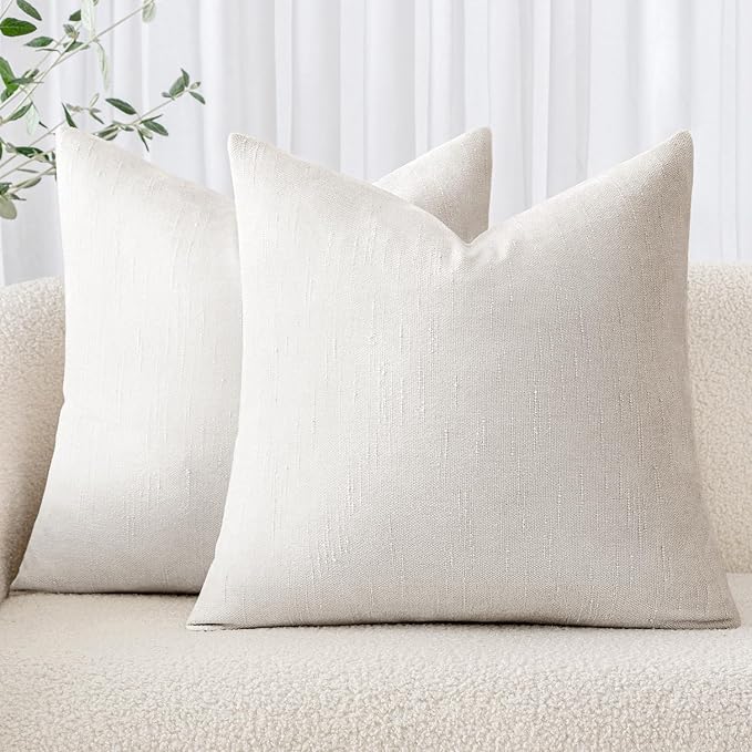 MIULEE Pack of 2 Decorative Throw Pillow Covers Soft Chenille Throw Pillows Solid Neutral Farmhouse Textured Cushion Covers for Couch Sofa Bedroom Living Room 20x20 Inch,White
