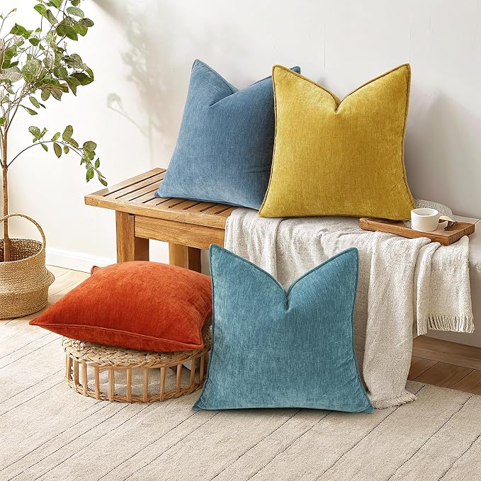 decorUhome Fall Couch Throw Pillow Covers 18x18 Set of 2, Decorative Soft Velvet Modern Cozy Chenille Pillow Cases with Elegant Design for Sofa Bed Living Room Home Decor, Teal
