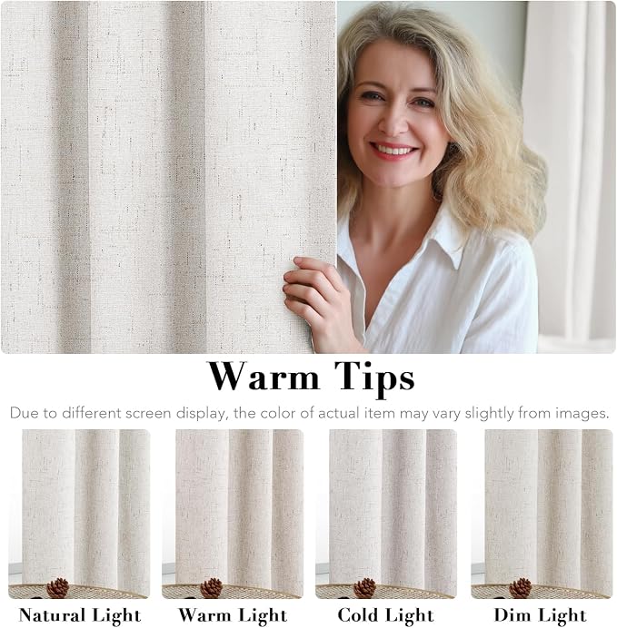 H.VERSAILTEX 100% Blackout Curtains Ivory, Linen Blackout Curtains 96 inch Curtains 2 Panel Set, Elegant Curtain for Bedroom Grommet Drapes for Living Room